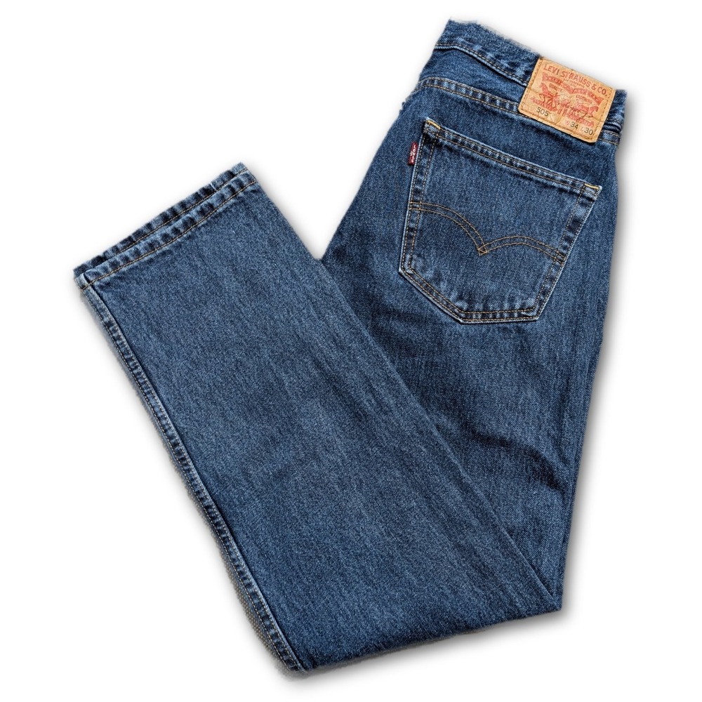 Levi's Mens Jeans 505 Blue 34x30 Straight Denim 5 Pocket Belt Loops Medium W34